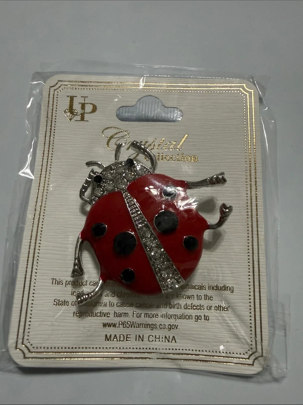 Red Ladybug Brooch with Rhinestones